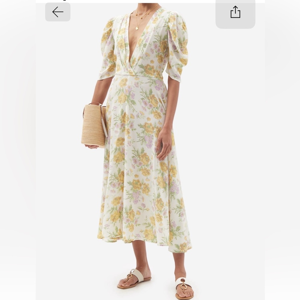 D’ascoli Kati V-neck Short Sleeve midi dress -  floral print silk-crepe size S